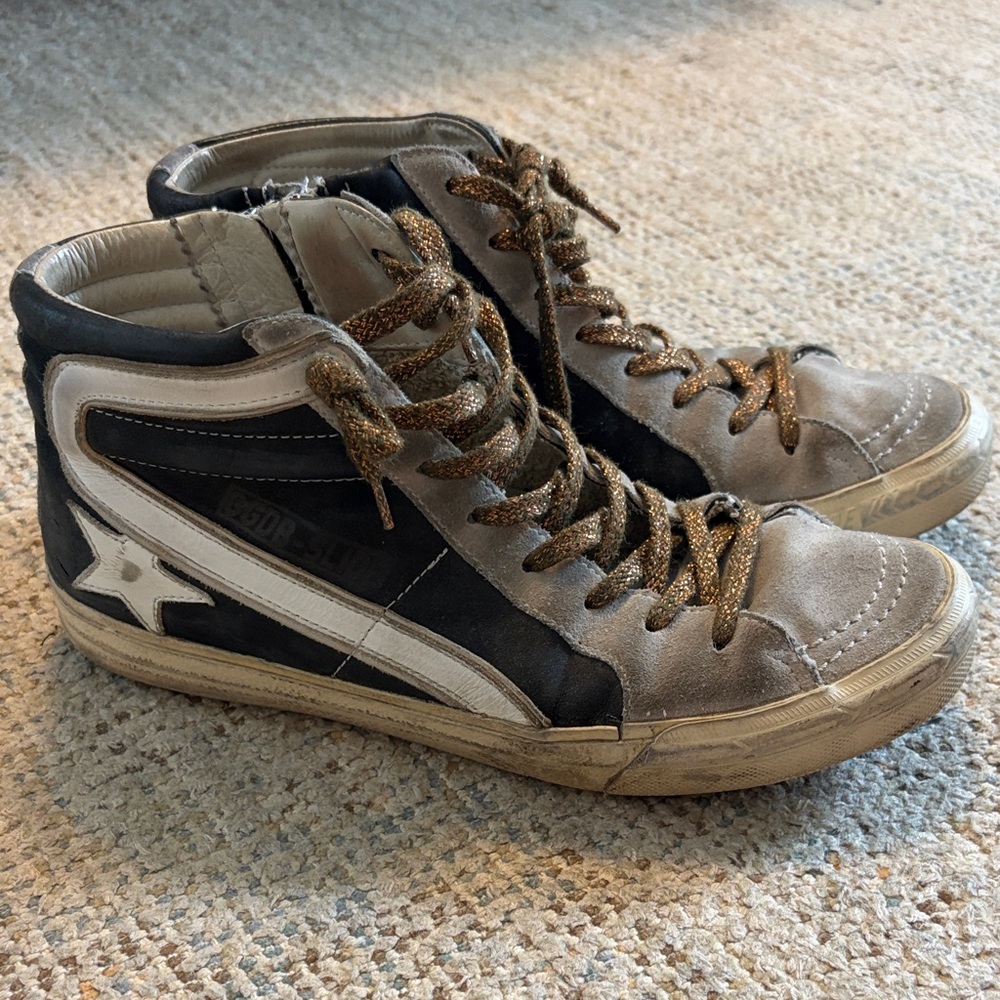 Golden Goose Black and Gray High-Tops with Copper Laces